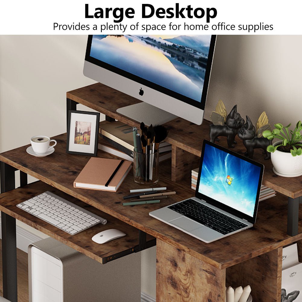 Industrial Computer Desk with 4-Cube Shelves & Push-Pull Keyboard Tray