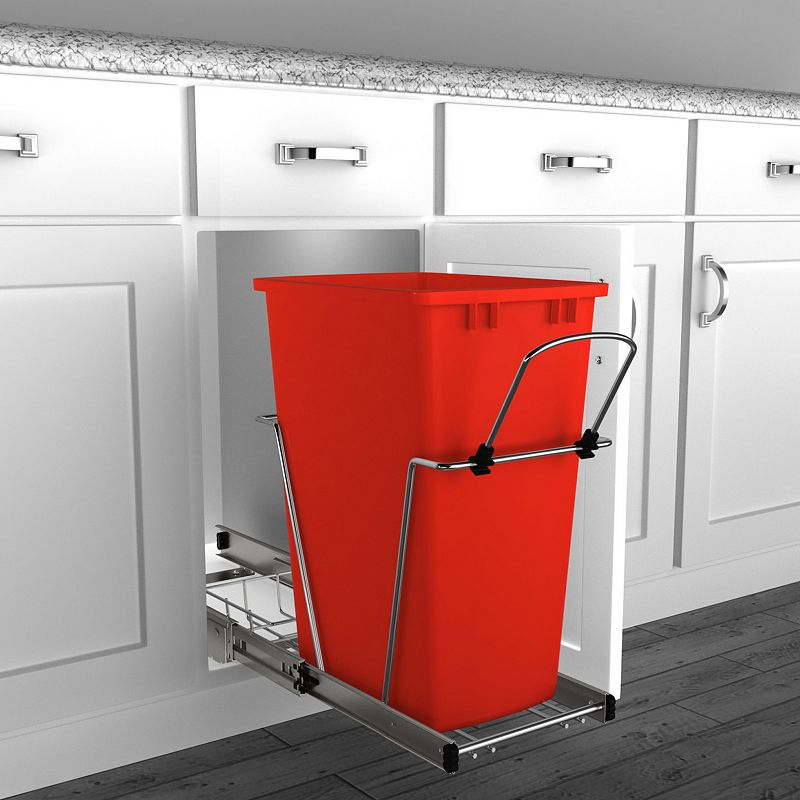 Rev-a-shelf Pull Out Trash Can 35 Qt For Kitchen Cabinets， Red， Rv-12kd-16c-s