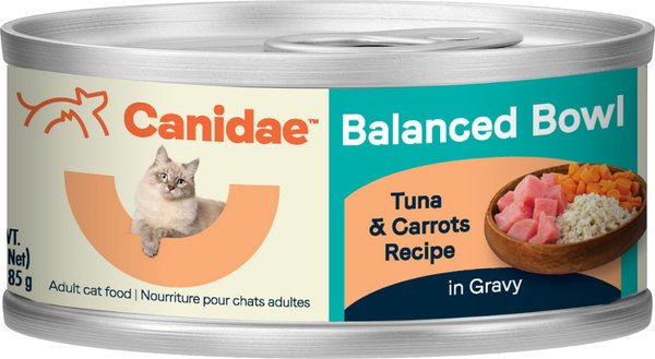 CANIDAE Balanced Bowl Tuna and Carrots Recipe in Gravy Wet Cat Food， 3-oz can， case of 24