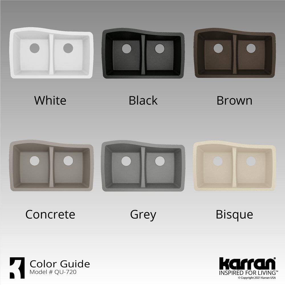 Karran Undermount Quartz Composite 33 in. 5050 Double Bowl Kitchen Sink in Black QU-720-BL