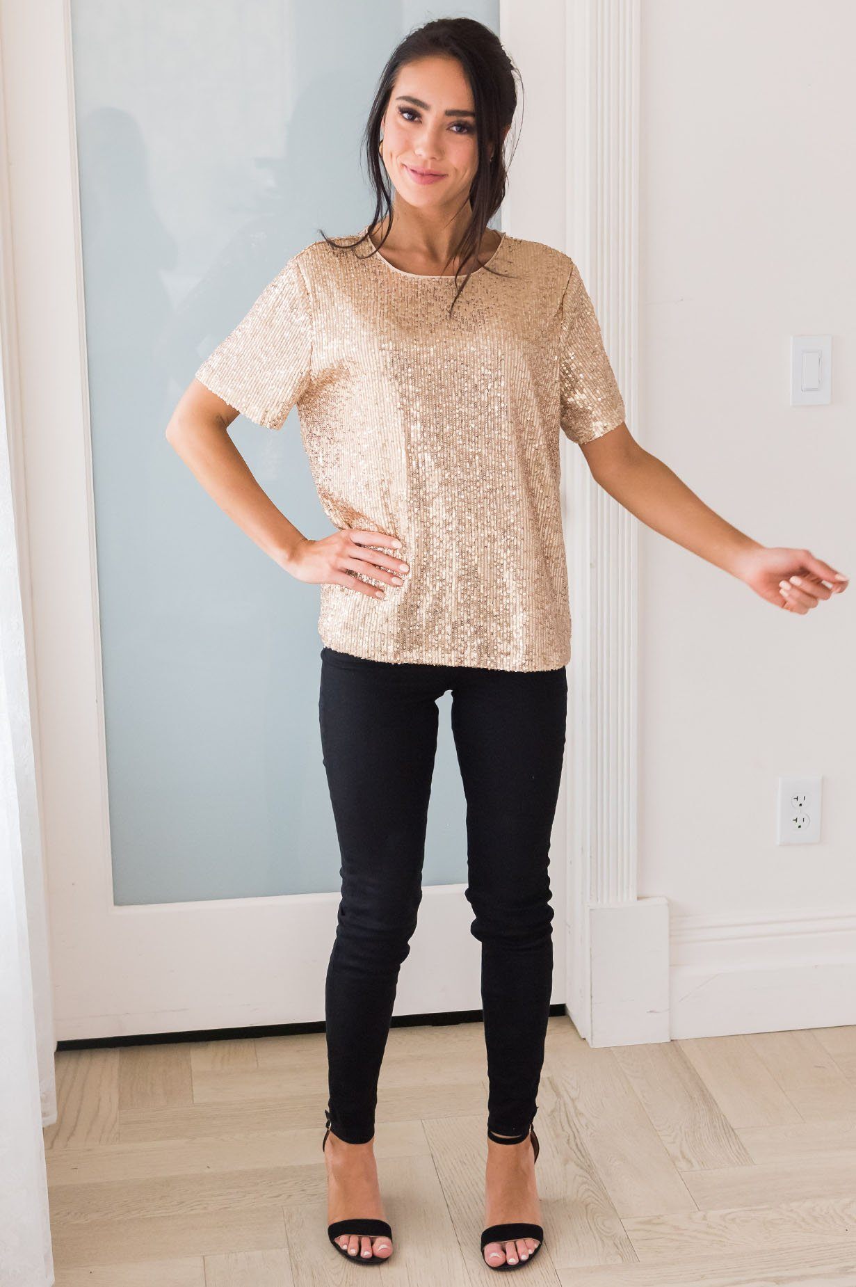 Love Actually Modest Sequin Blouse