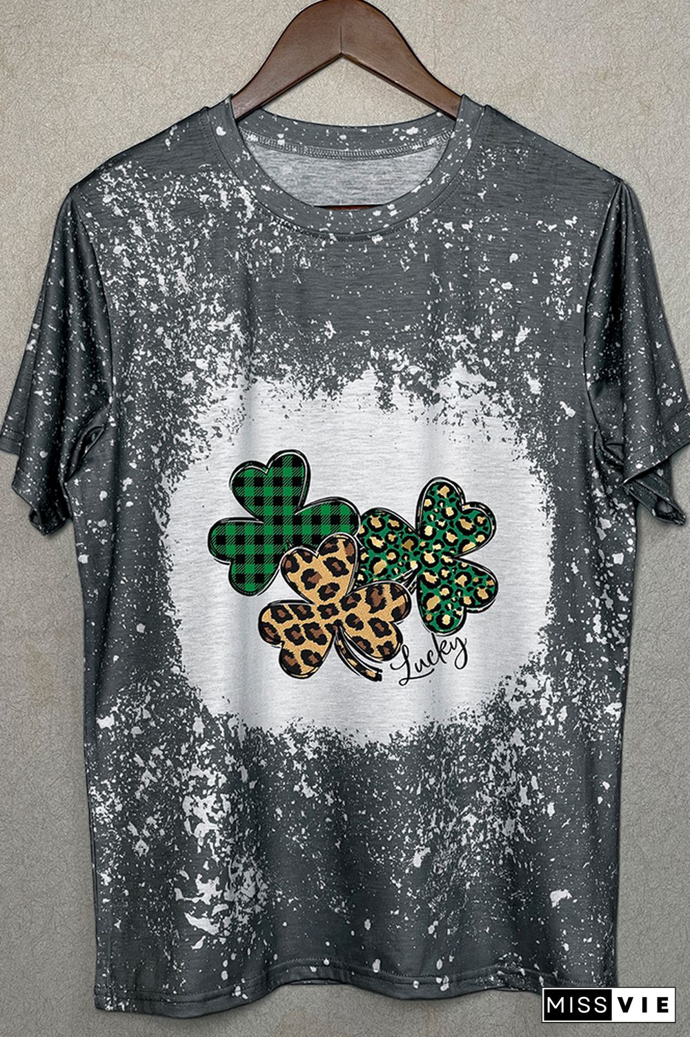 St Patricks Day Shirt,Leopard Shamrock Graphic Tee Wholesale