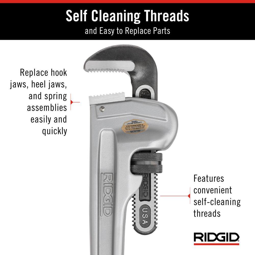 RIDGID 24 in. Aluminum Straight Pipe Wrench for Plumbing Sturdy Plumbing Pipe Tool with Self Cleaning Threads and Hook Jaws 31105