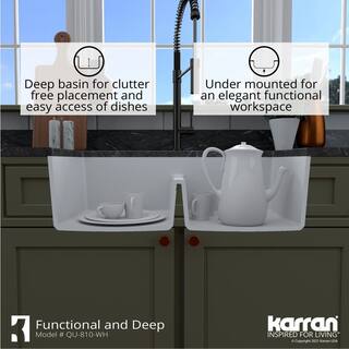 Karran Quartz White 32 in. 5050 Double Bowl Composite Undermount Kitchen Sink QU-810-WH