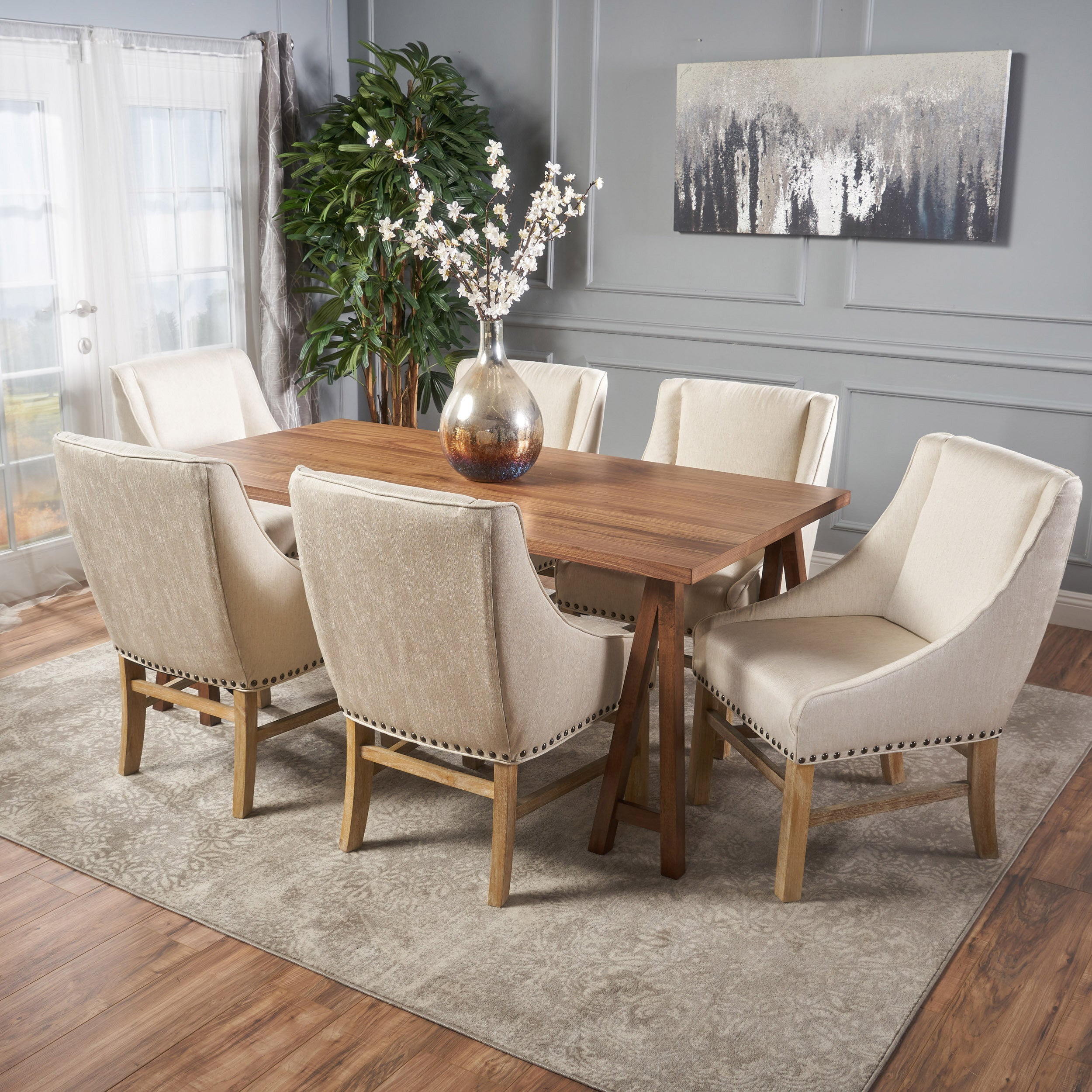 Sabrina Farmhouse 7 Piece Wood Dining Set