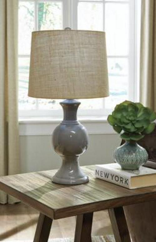 Signature Design by Ashley Magdalia Contemporary 26 Glazed Ceramic Table Lamp， Gray