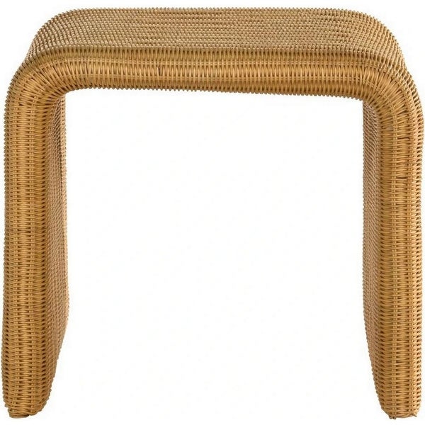 22 Inch Side End Table， Woven Rattan Frame， Waterfall Edges， Square Surface