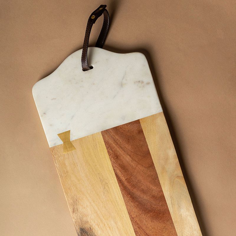 GAURI KOHLI Darvaza White Marble and Wood Cutting Board - Large