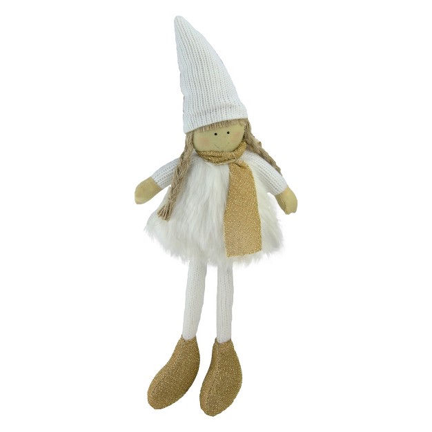 Gold And White Standing Girl With Hat Tabletop Decoration