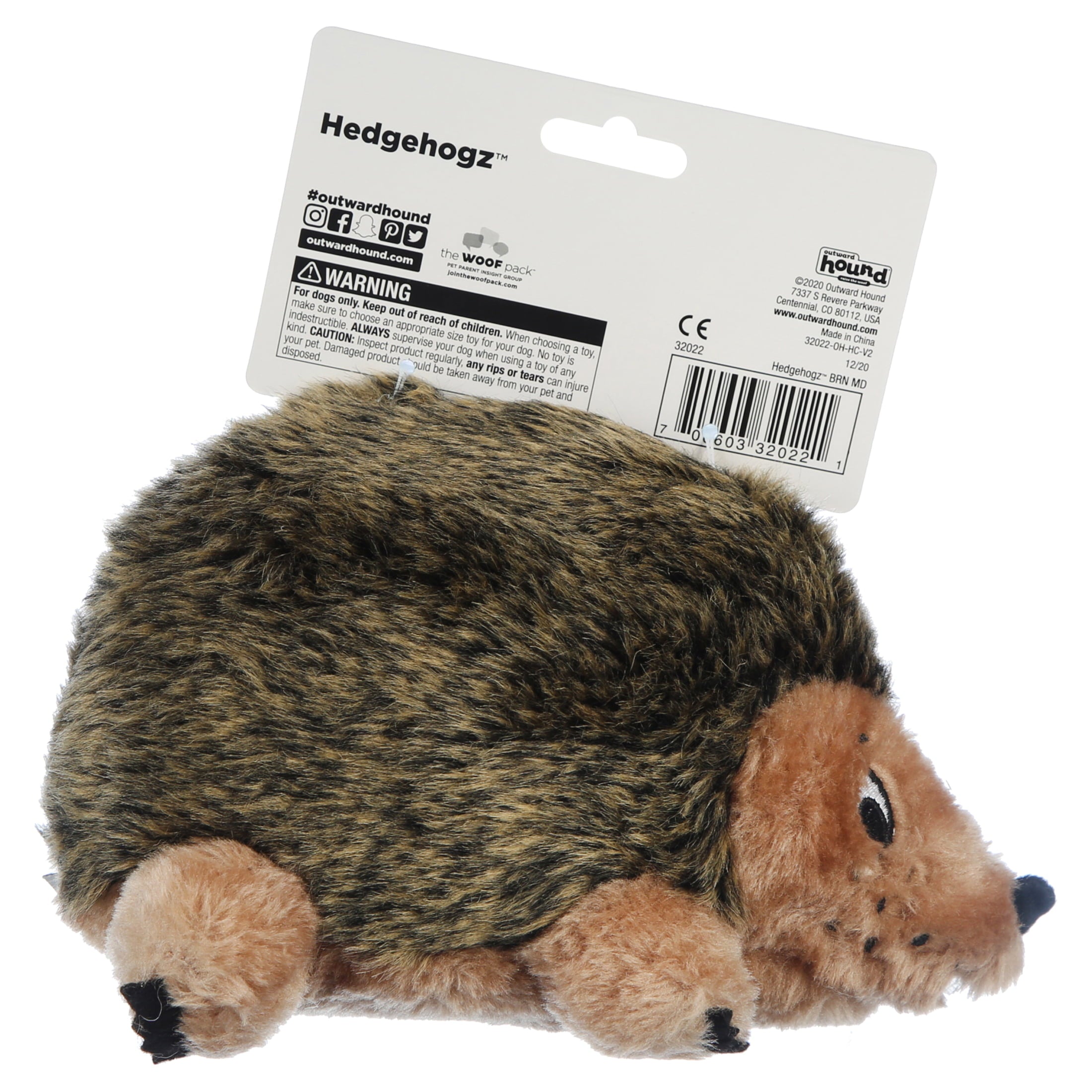 Outward Hound Hedgehogz Grunting Plush Dog Toy， Brown， Medium