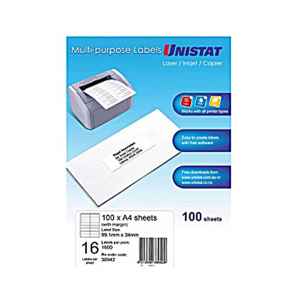 Unistat Label with Margin 16/sheet 99.1x34mm (100pk)