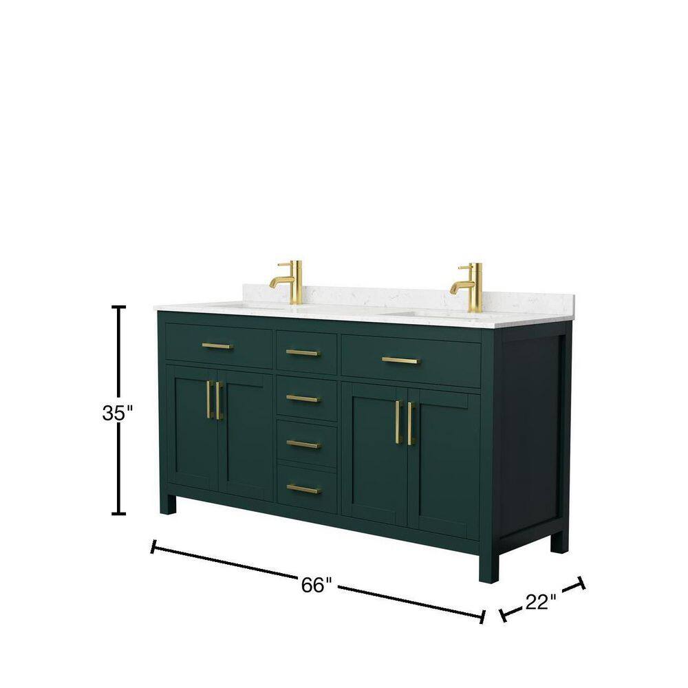 Wyndham Collection Beckett 66 in. W x 22 in. D x 35 in. H Double Sink Bathroom Vanity in Green with Carrara Cultured Marble Top WCG242466DGDCCUNSMXX