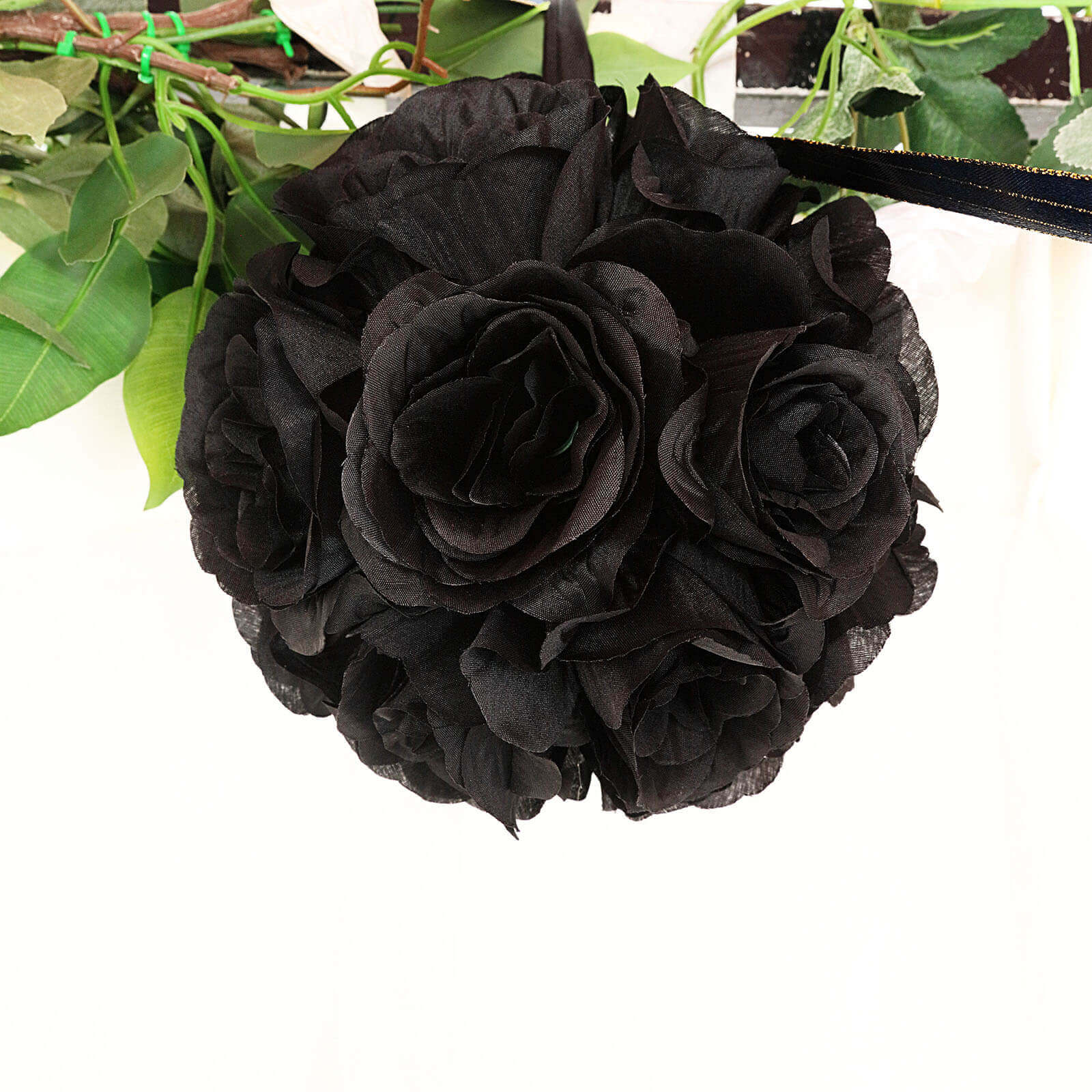 2 Pack Black Artificial Silk Rose Kissing Ball, Faux Flower Ball 7