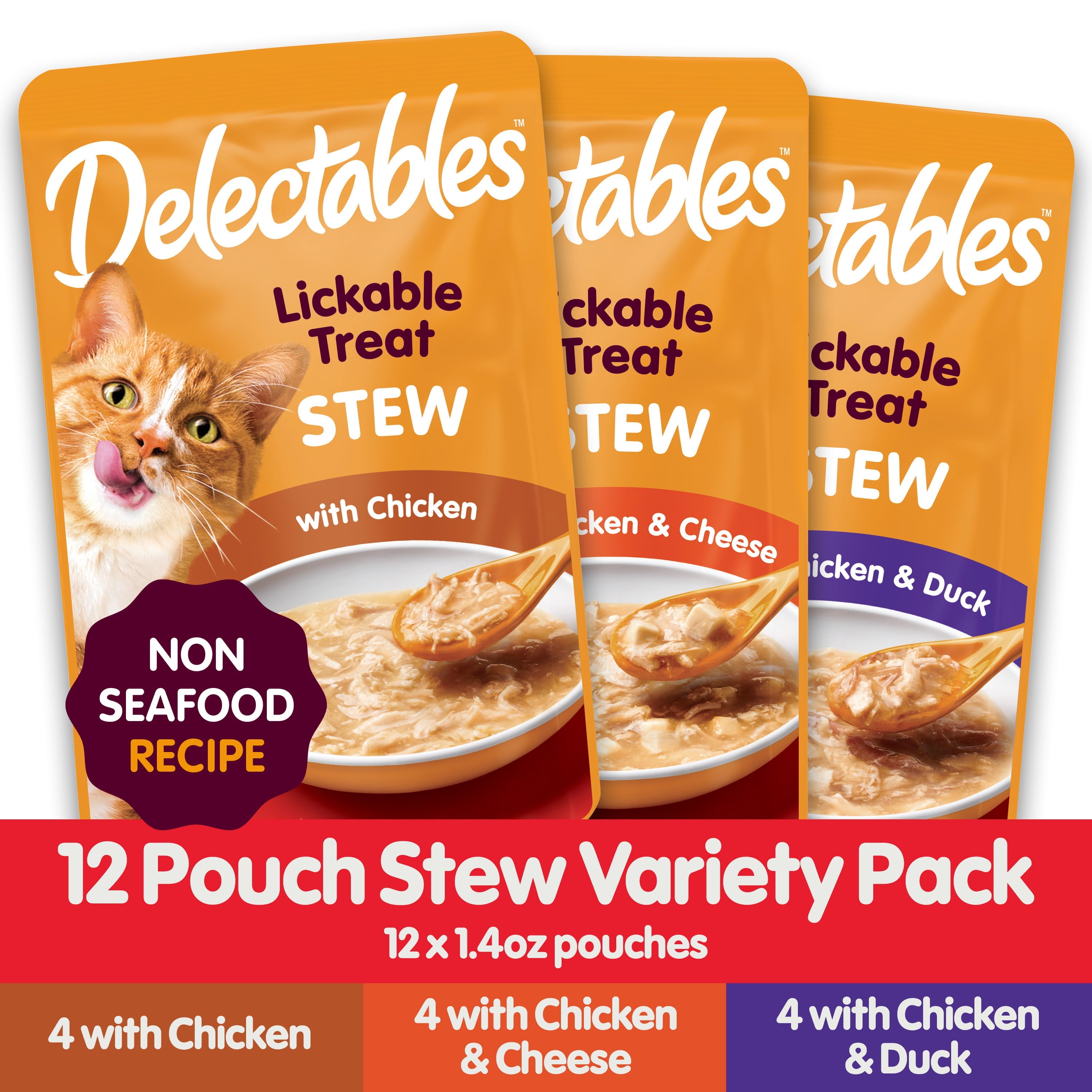 Hartz Delectables Stew Non-Seafood Lickable Wet Cat Treats Variety Pack, 12 Count