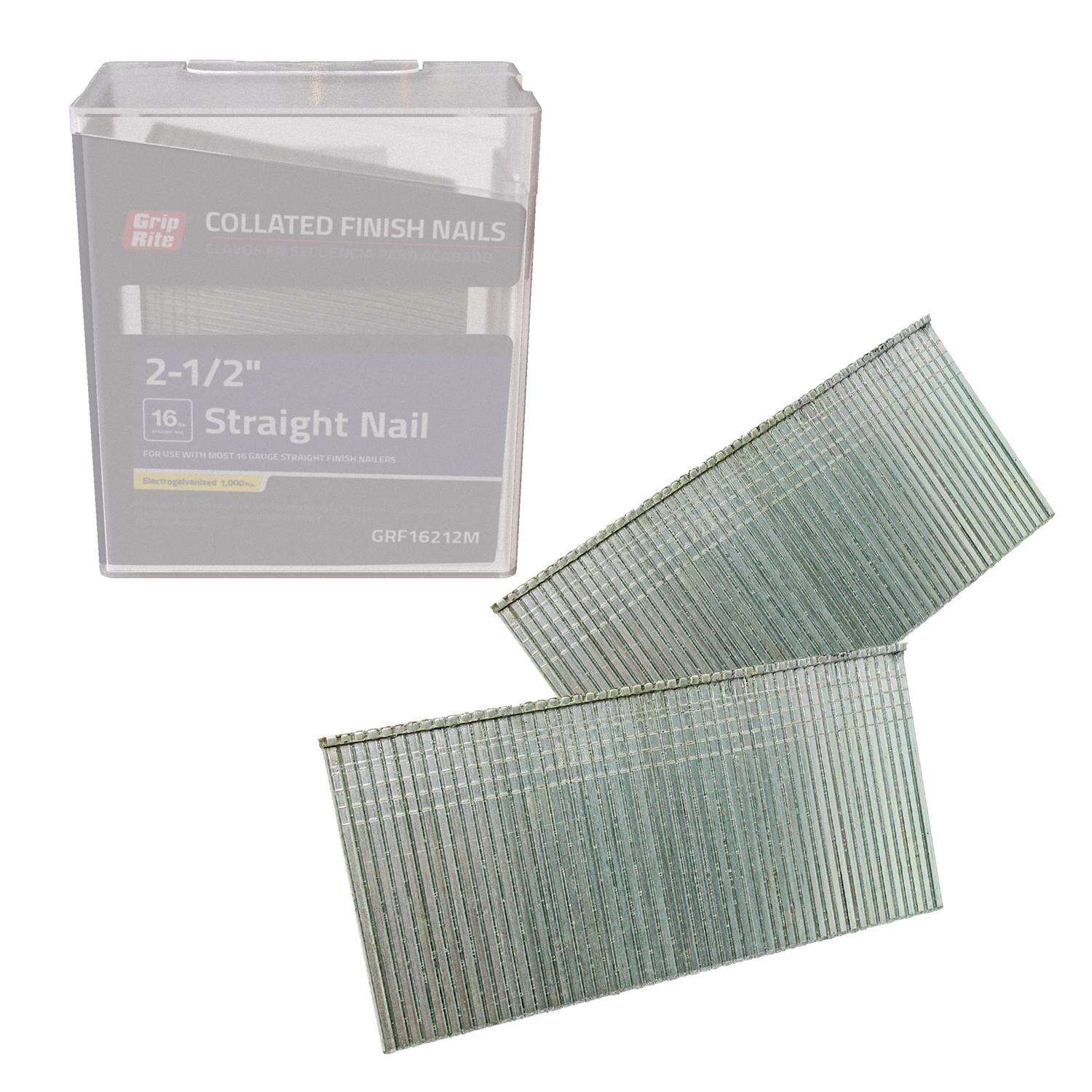 Grip-Rite 2-1/2 in. 16 Ga. Straight Strip Electro Galvanized Finish Nails 1000 pk