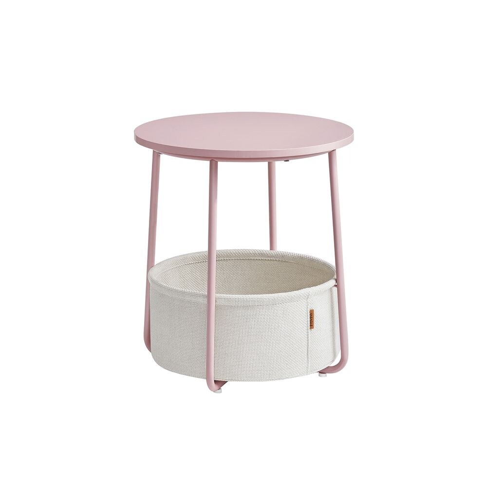 Modern Nightstand  Small Round Side End Table with Fabric Basket