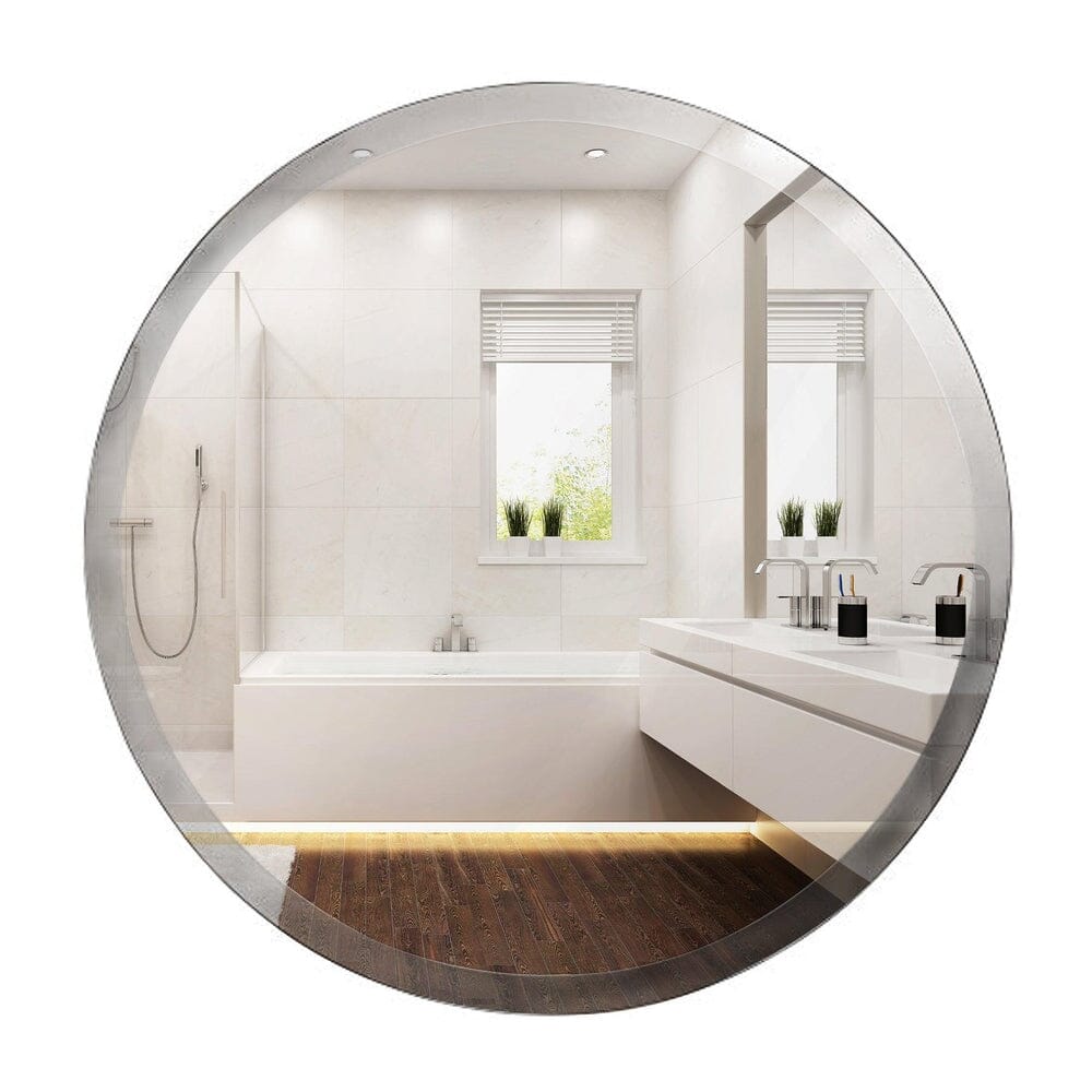 Large Simple Round 1 Inch Beveled Circle Wall Mirror Frameless (18