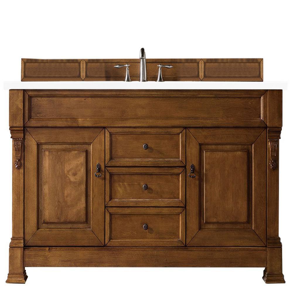 James Martin Vanities Brookfield 60.0 in. W x 23.5 in. D x 34.3 in. H Bathroom Vanity in Country Oak with White Zeus Quartz Top 147-114-5371-3WZ