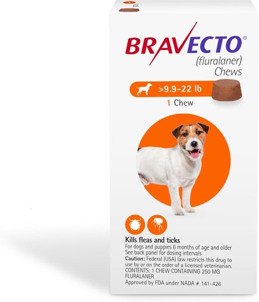 Bravecto Chew for Dogs， 9.9-22 lbs， (Orange Box)