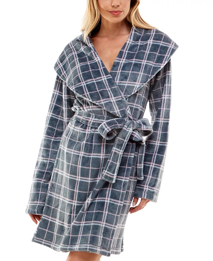 Roudelain Women's Plaid Shawl-Collar Wrap Robe