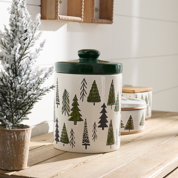 Ceramic Pine Tree Canister With Lid 10H