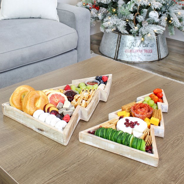 Auldhome Design Wood Christmas Tree Shaped Trays Set Of 2