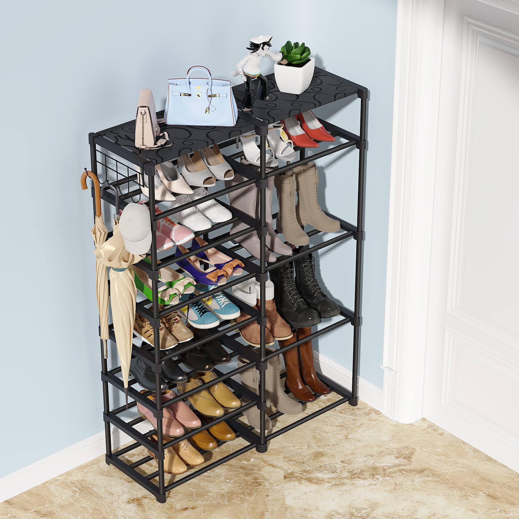 FAFIAR 8 Tier Shoe Rack Organizer for Closet 24-30 Pairsandnbsp;Boots Storage Shelf Metal Black