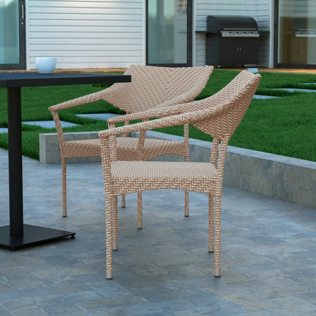 Emma And Oliver Modern All weather Patio Dining Chairs With Fade And Weather Resistant Pe Rattan And Reinforced Steel Frame