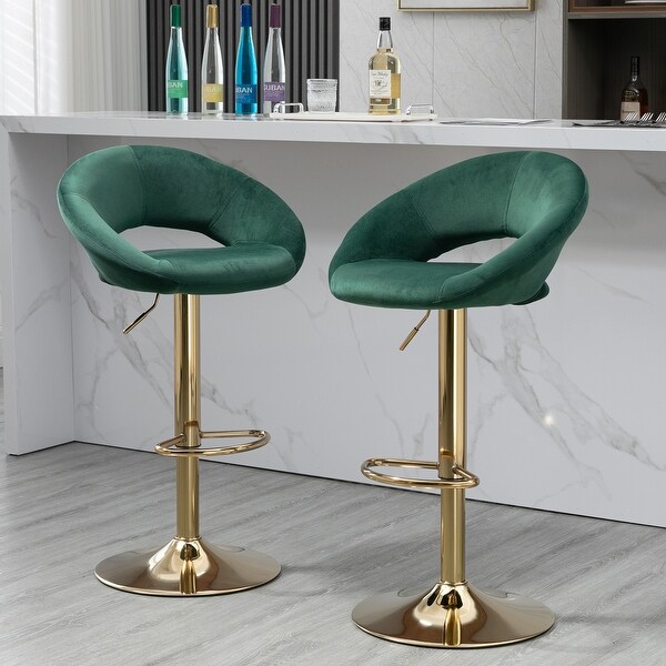 Set of 2 Elegant Velvet Adjustable Modern Dining Chairs， Swivel Bar Stools