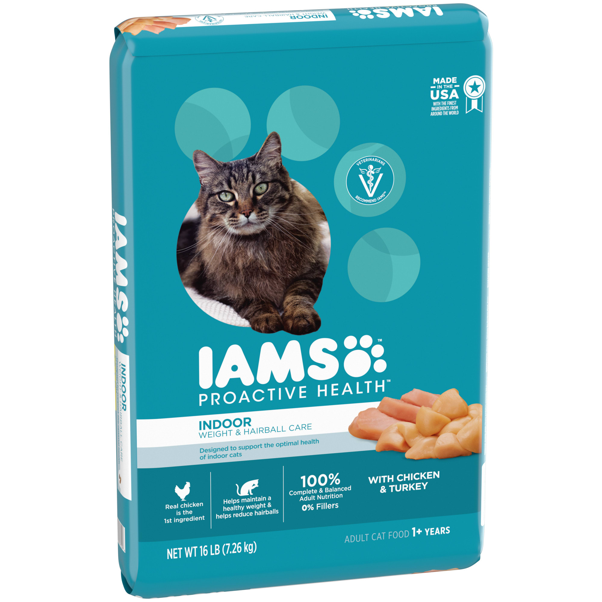 Iams ProActive Health Indoor Weight Control  Hairball Care Chicken  Turkey Adult Dry Cat Food， 22 lbs.