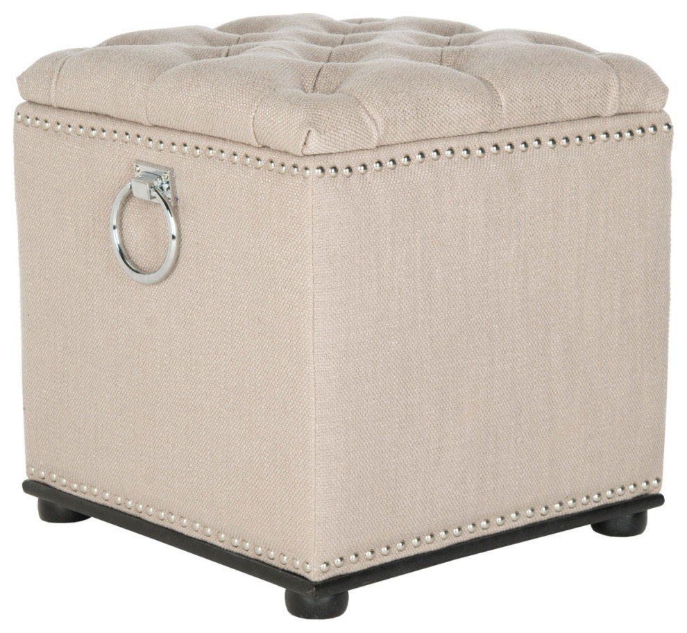 Terrance Storage Ottoman With Silver Nail Heads Biscuit Beige   Traditional   Footstools And Ottomans   by Peachtree Fine Furniture  Houzz