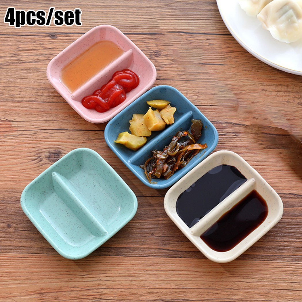 QIFEI 4Pcs Dipping Bowls Set， Ramekins for Baking Creme Brulee， Wheat Straw Soy Sauce Dish for BBQ Sauce，Tomato Sauce， Honey Mustard and Soy Sauce， and Other Party Serving Bowls Set Fix Color