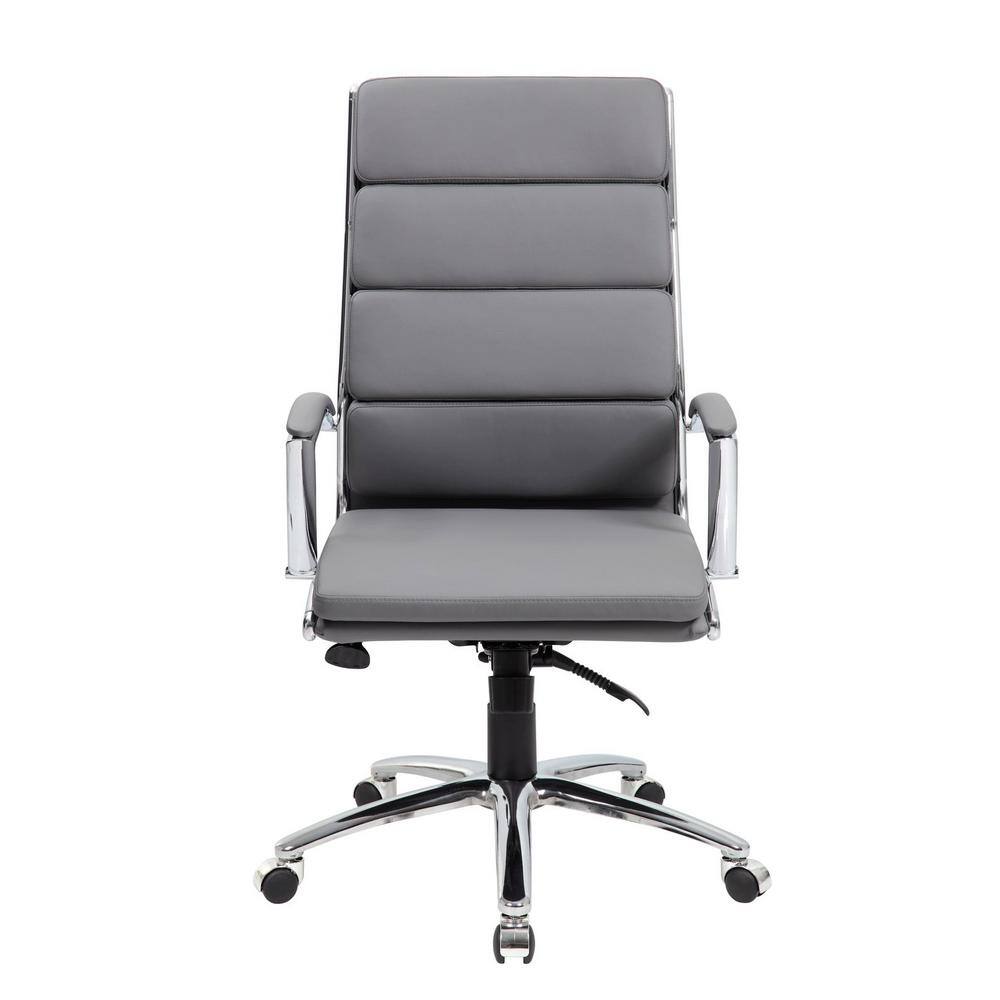 BOSS Office Products Gray Leather High Back Executive Chair Chrome Finish with Padded Arms B9471-GY