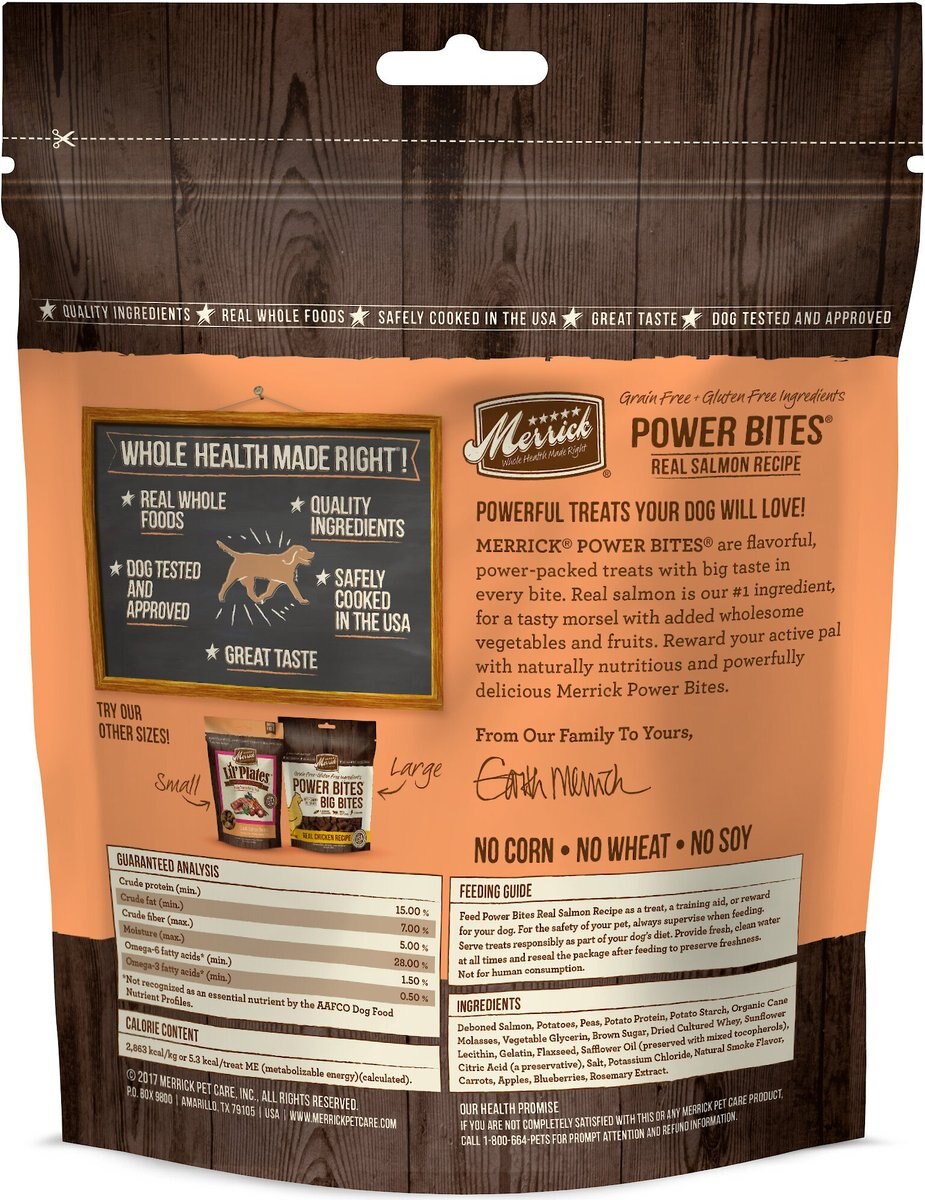 Merrick Power Bites Real Salmon Recipe Grain-Free Soft and Chewy Dog Treats