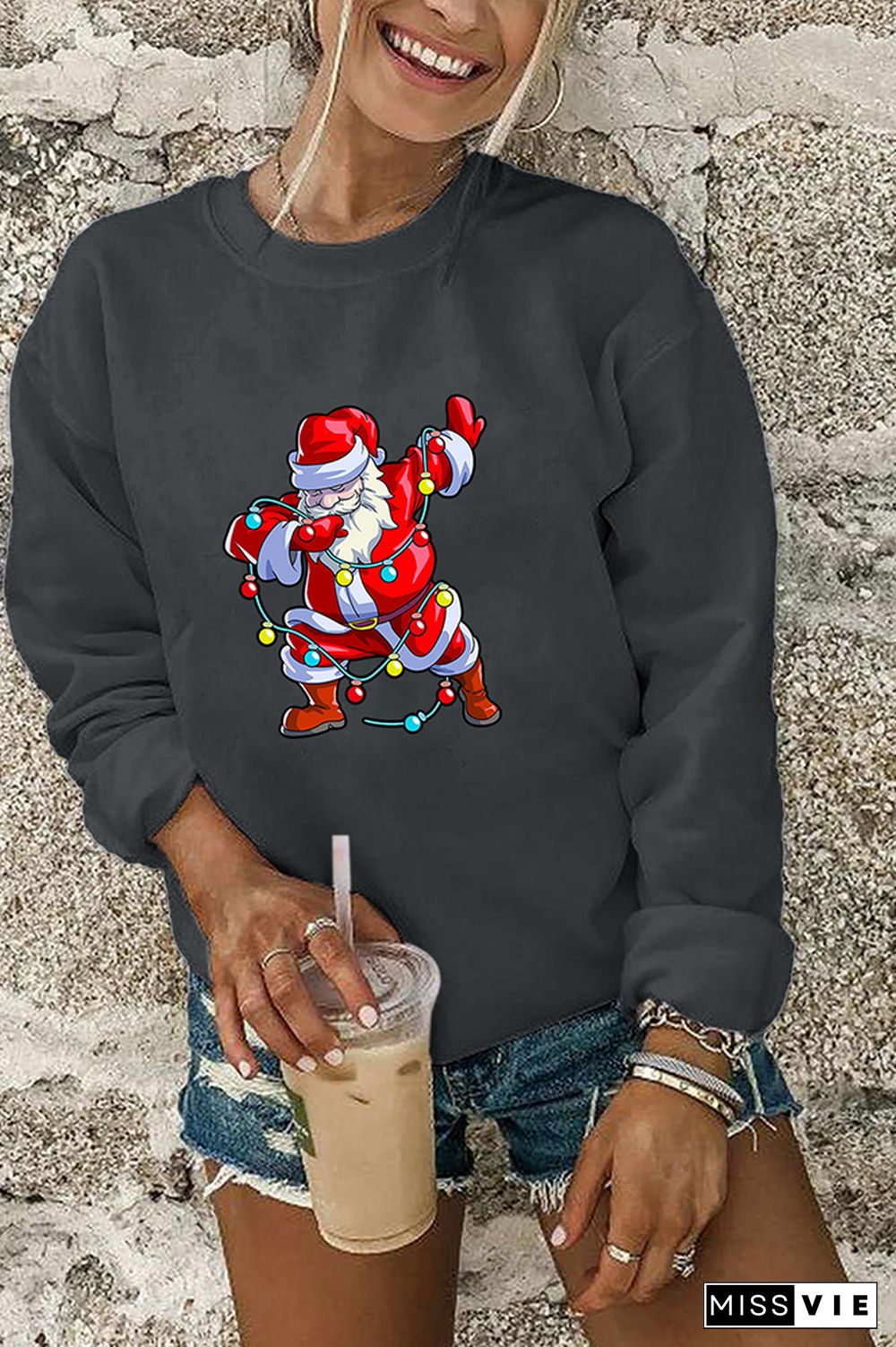 Dabbing Santa Claus With Christmas Lights Sweatshirt Wholesale