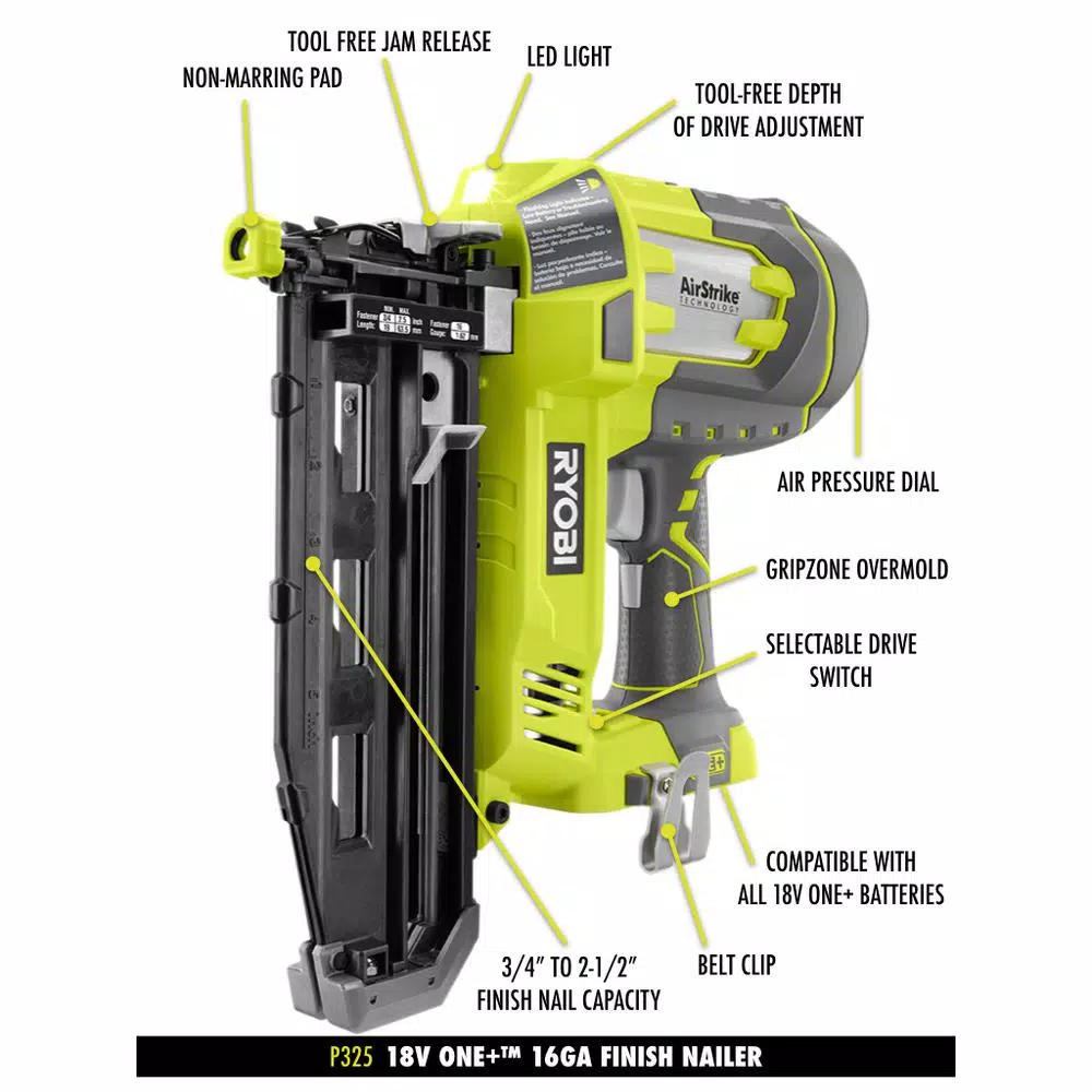 RYOBI 18-Volt ONE+ Lithium-Ion Cordless AirStrike 18-Gauge Brad Nailer and 16-Gauge Straight Nailer 2-Tool Combo Kit and#8211; XDC Depot