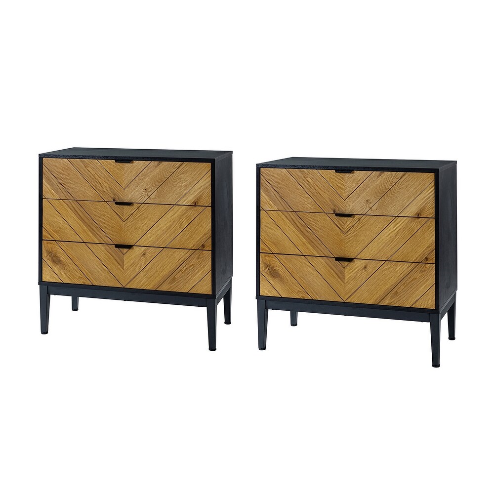 Jakob Modern Storage Three drawer Dresser with Metal Legs Set Of 2 By HULALA HOME