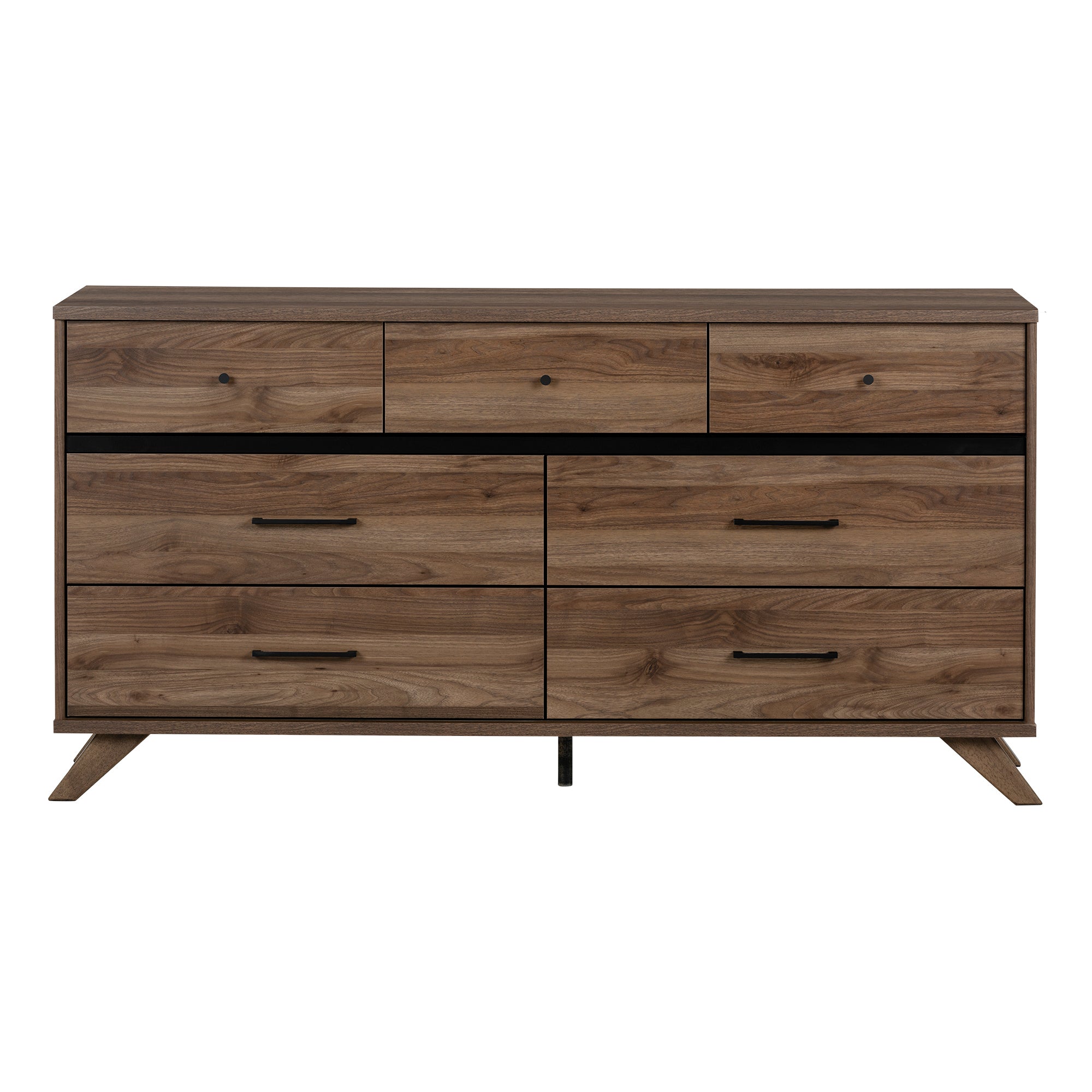 South Shore Flam 7-Drawer Double Dresser , Natural Walnut and Matte Black