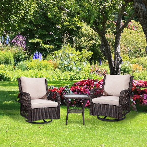 Outdoor Rotatable Wicker Glider Swivel Club Chairs with Cushions for Patio