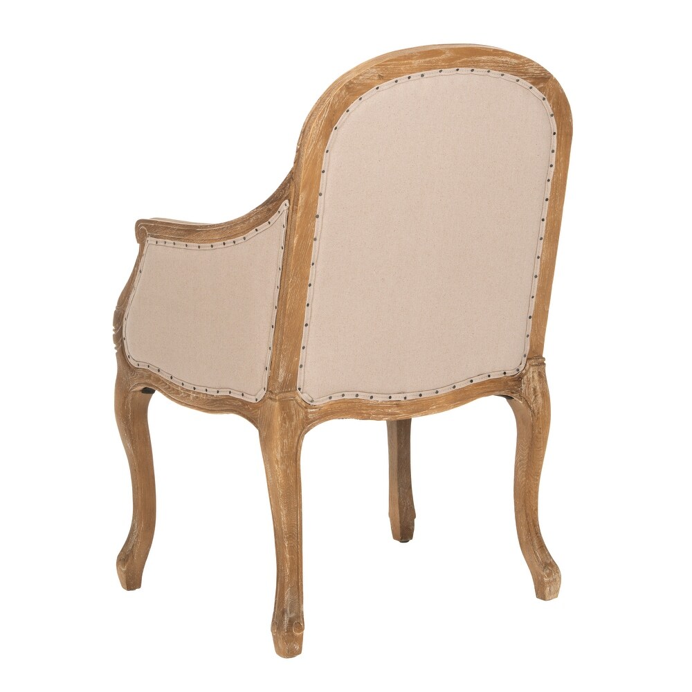 SAFAVIEH Dining Old World Arles Beige/ Antiqued Oak Finish Nailhead Arm Chair