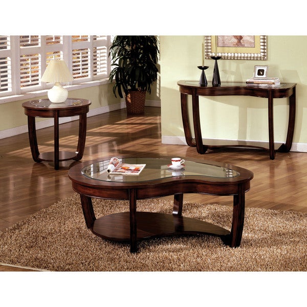 Furniture of America Curved Rustic Dark Cherry 28-inch Side Table