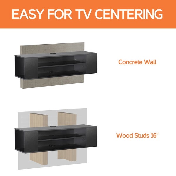 3-Tier Floating TV Stand with Adjustable Shelves for Living Room， Black