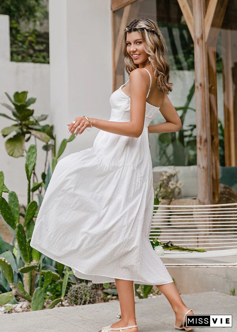 White Boho Summer Midi Dress Cailin