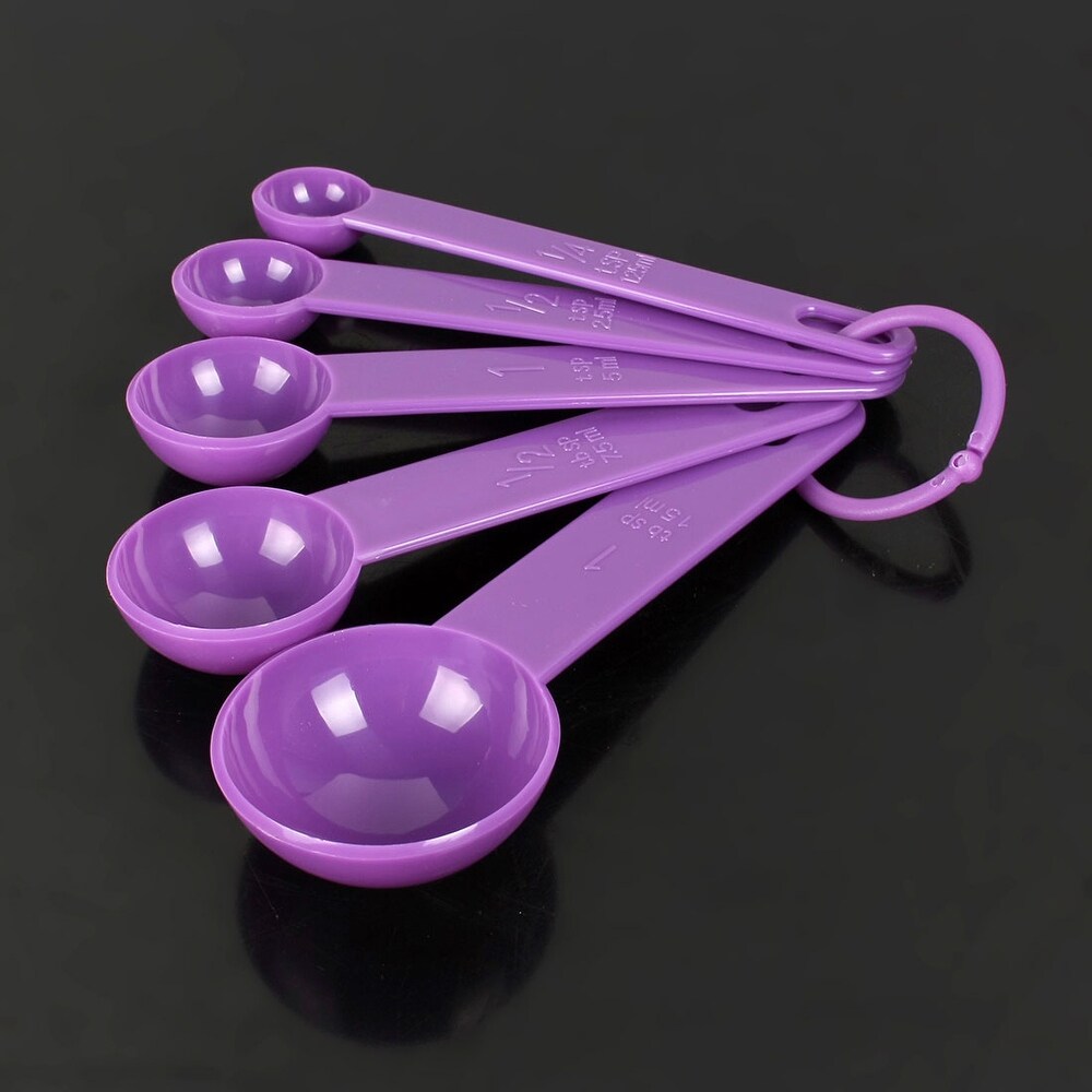 Home Kitchen Plastic Tea Soup Coffee Measuring Spoon Set Purple 5 in 1   5 Pcs