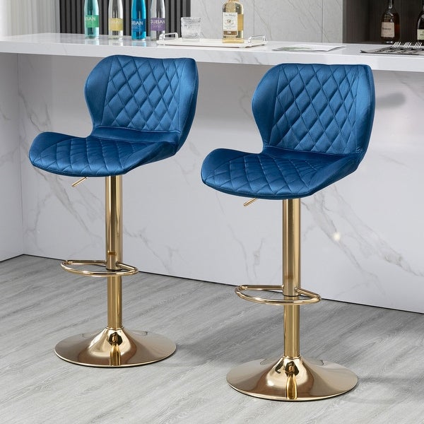 Modern Adjustable Swivel Velvet Bar Stools(Set Of 2)