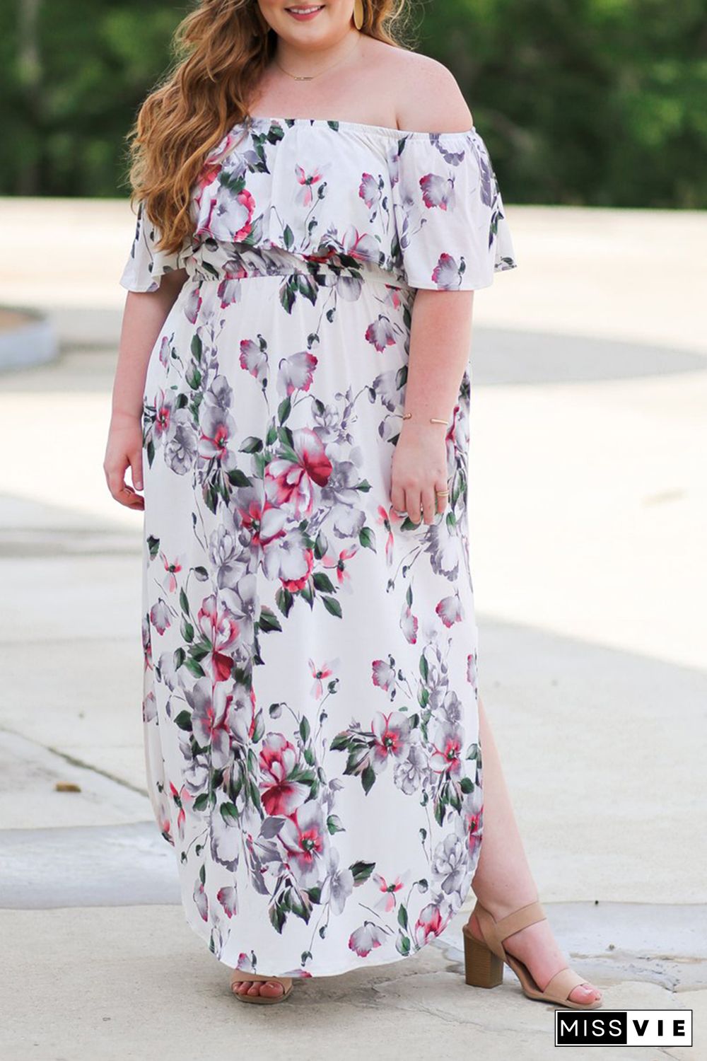 Off The Shoulder Floral Plus Size Maxi Dress