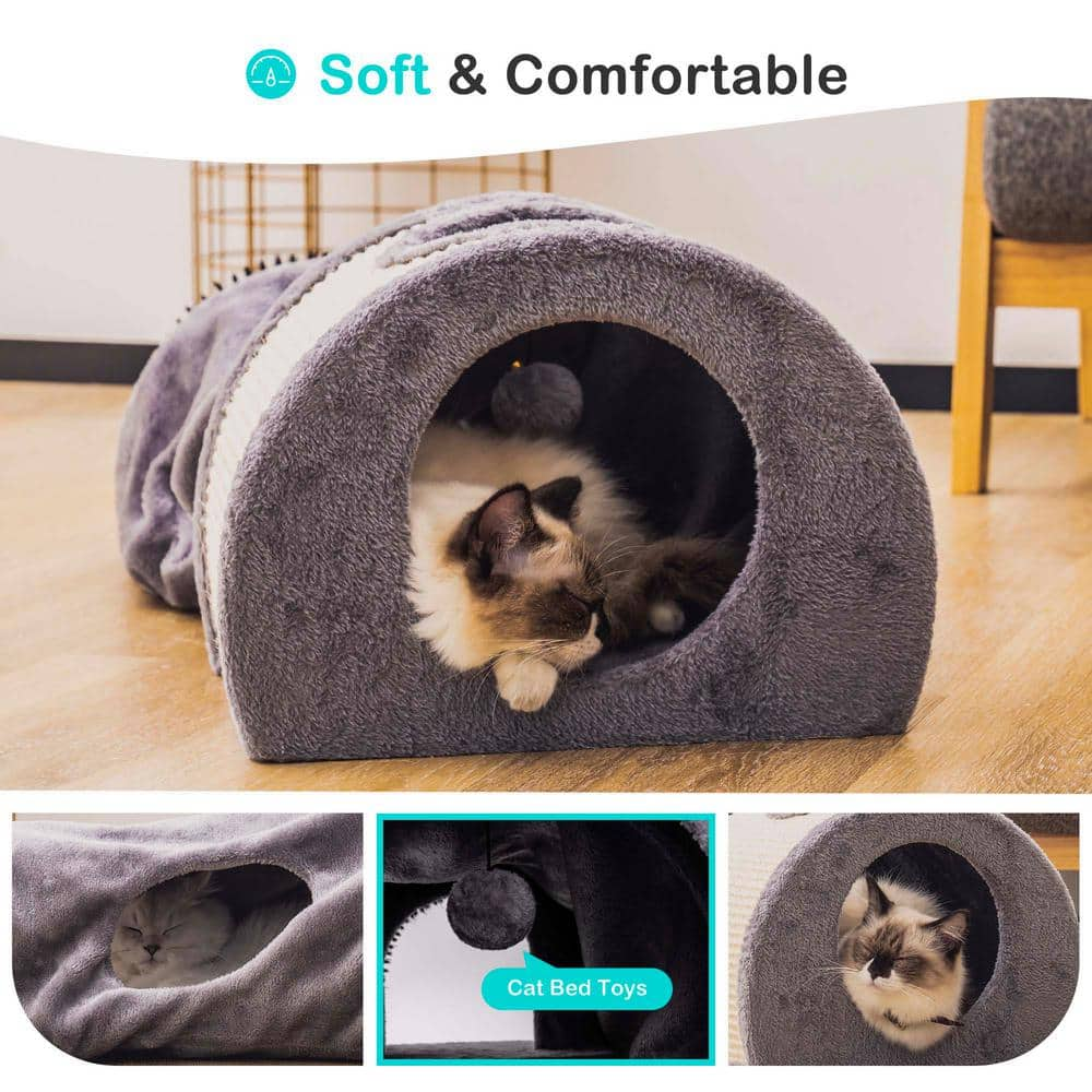 Foobrues Cat Tunnel Bed Cat House Sisal Scratching Bed with Self Groomer Massager Plush Balls MJX-23171106