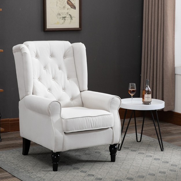 Homcom Button tufted Accent Chair With High Wingback Rounded Cushioned Armrests And Thick Padded Seat