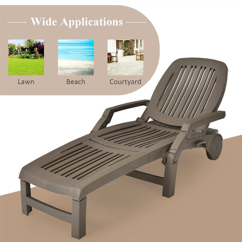 Outdoor Chaise Lounge Chair 6-Position Adjustable Patio Recliner with Wheels