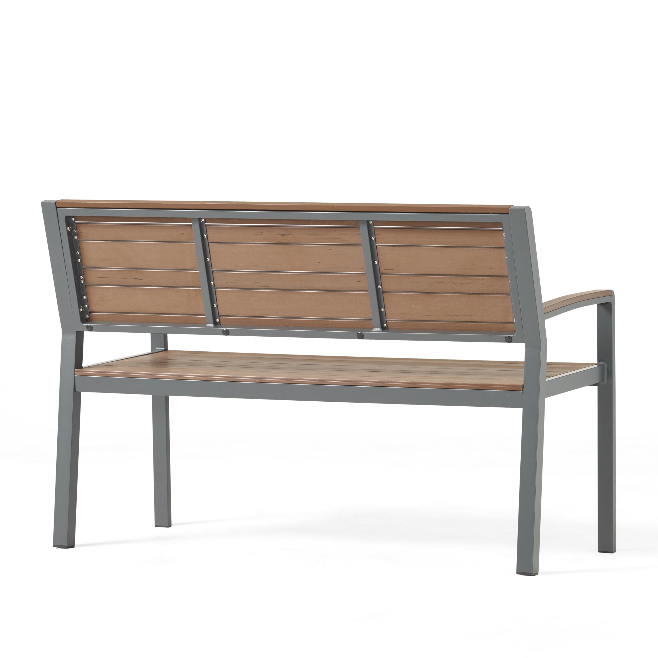 Noble House Geary Aluminum Outdoor Bench, Gray and Brown